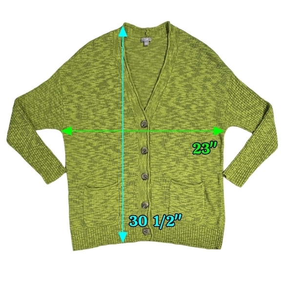 J. Jill Green Apple V-Neck Button-Up Cardigan Drop Shoulders Textured Slouchy - Picture 3 of 9